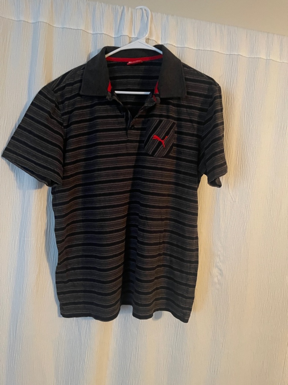 Puma Black Striped Polo with Red Accents